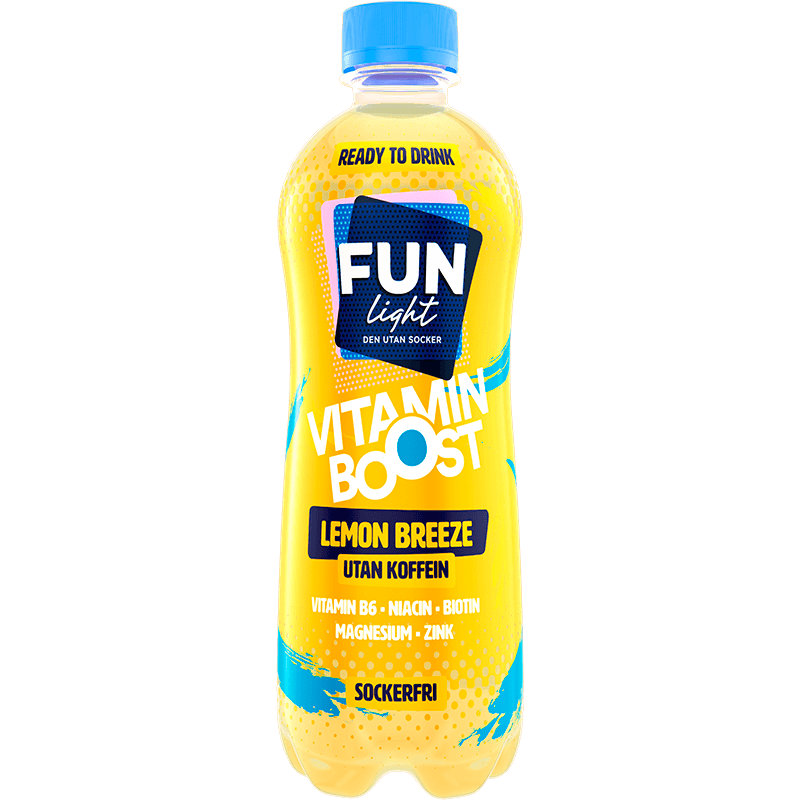 Fun light Ready to Drink, flaska med färdigblandad saft i smaken lemon rush