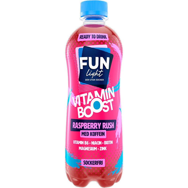 Fun light Ready to Drink, flaska med färdigblandad saft i smaken raspberry rush
