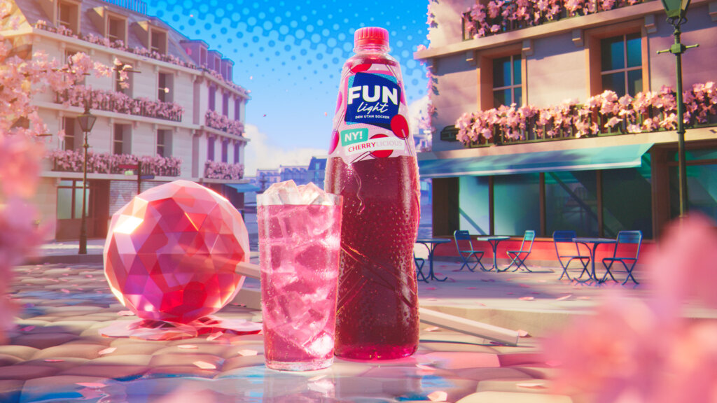 FUN Light Cherrylicious med glas fyllt med körsbärsdryck